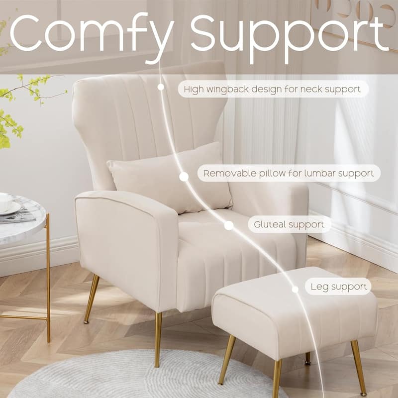 HOMYKA Accent Chair Upholstered Velvet Wingback Armchair Set of 2