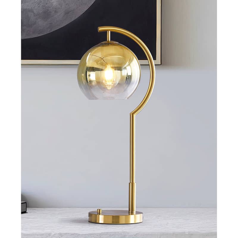 Metro Globe 26.5" H Table Lamp - BrushedBrass /GlassGold