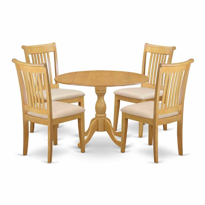 HomeStock 5-Piece Natural Oak Finish Solid Wood Top Dining table with 4 Chairs with Slat Back