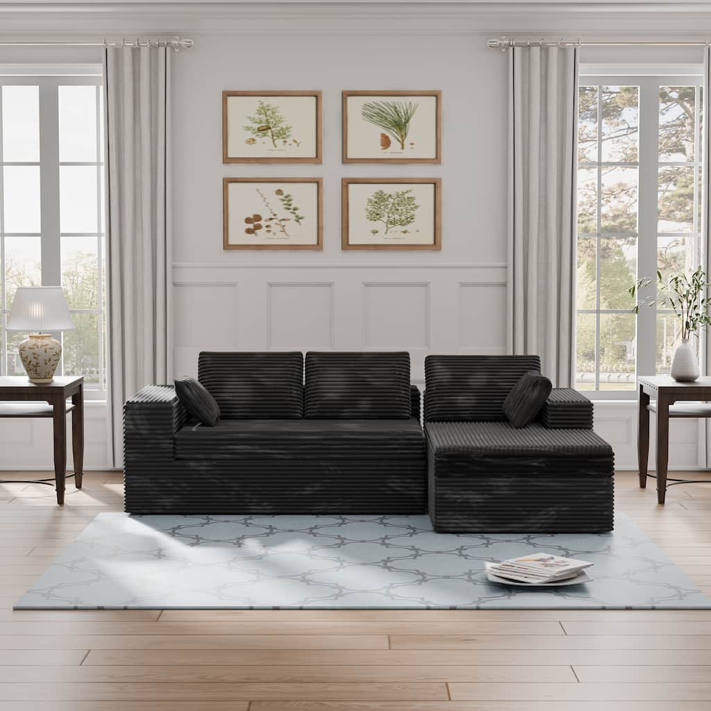 Black 108" Boneless Cloud Couch, Modular L-Shaped Sectional Sofa