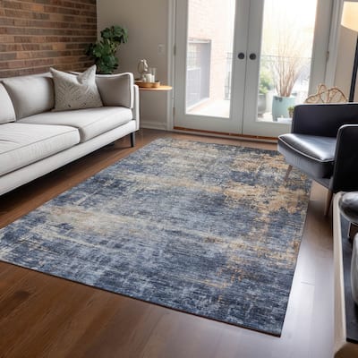 Machine Washable Indoor/ Outdoor Abstract Contemporary Chantille Rug