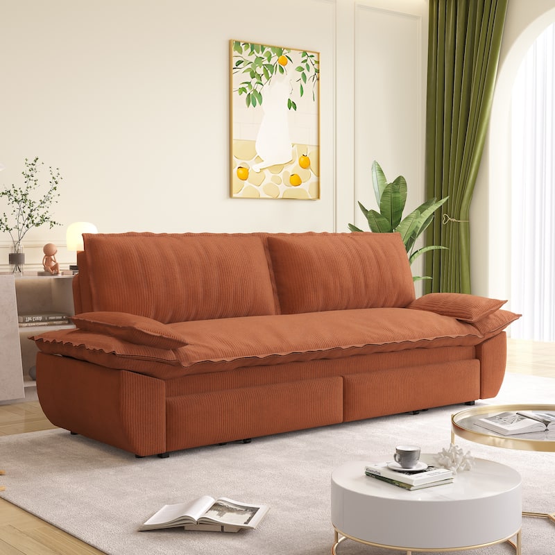 73" Queen Convertible Sleeper Sofa - 3-in-1 Pull Out Sofa Bed, Velvet Upholstery, Space-Saving Loveseat for Small Spaces