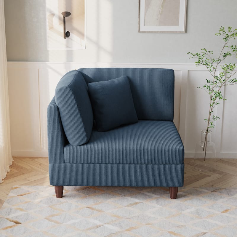 Corduroy Accent Chair with Ottoman Modular Couch Sectional Sofa - Armchair - Navy/Left Facing