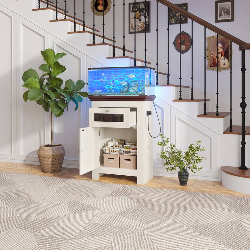 Anmytek Farmhouse 10-20 Gallon Aquarium Tank Stand with Power Outlets, Adjustable Shelves and Storage Cabinet