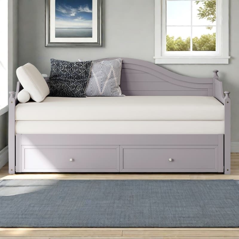 Twin Size Wood Daybed with Pop-Up Trundle and Storage Drawers by Harper&Bright Designs