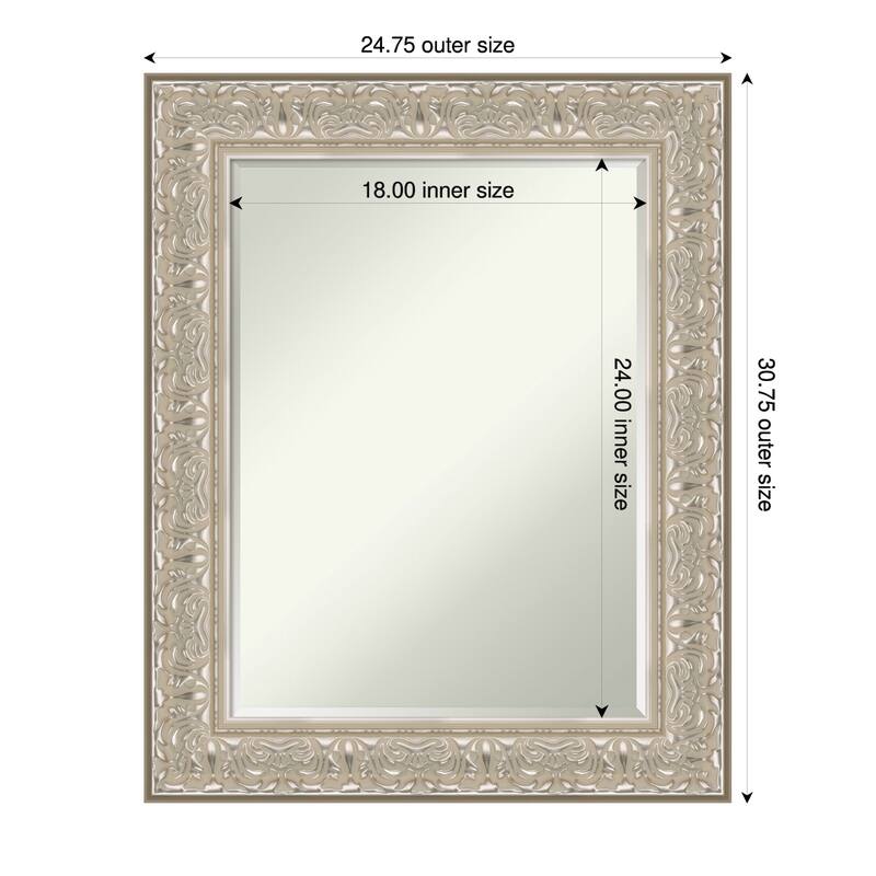 Luxe Half-Inch-Bevel Framed Bathroom Vanity Wall Mirror - 25 x 31 in - Luxe Silver Cream