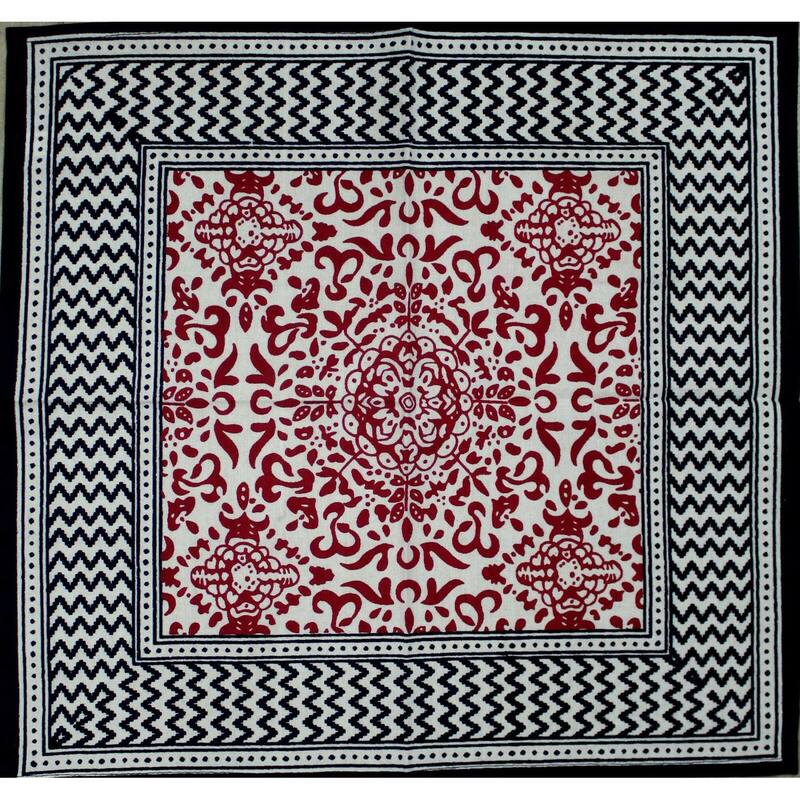 Chateau French Country Cotton Geometric Floral Tablecloth Collection - Set of 4 Napkins - Black