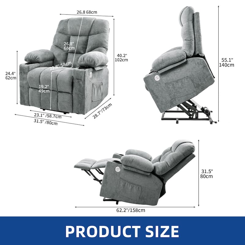 31.5 ''Wide Power Lift Assist Ergonomic Recliner with Massager & Heating