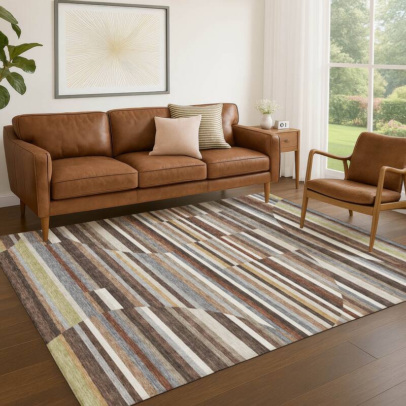 Machine Washable Indoor/ Outdoor Modern Cokedale Chantille Rug