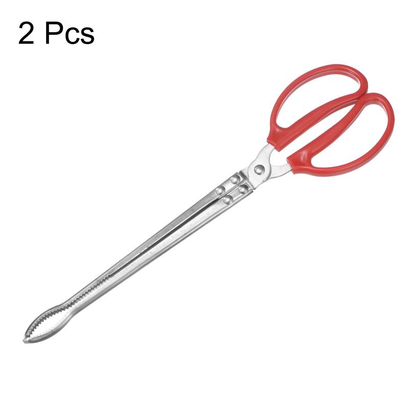 2pcs Long Scissor Tongs 15 Inch Stainless Steel Clamp Tongs Anti-Slip Tool Clip - Red - 15"