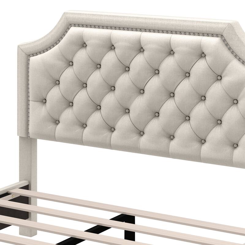 Moasis Upholstered Tufted Bed Frame with Adjustable Height Headboard