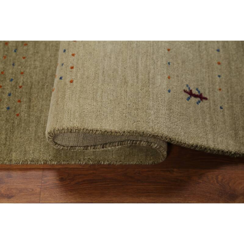 Green Gabbeh Accent Rug Hand-Knotted Wool Carpet - 4'0"x 5'11"