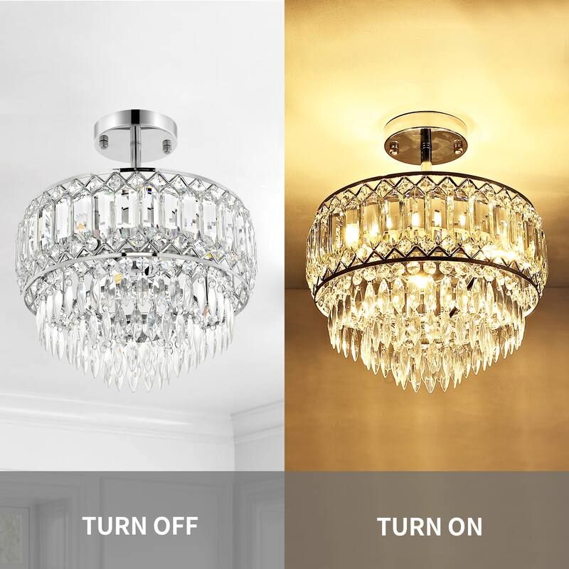 GetLedel 3-Light Dimmable Crystal Semi-Flush Mount Chandelier