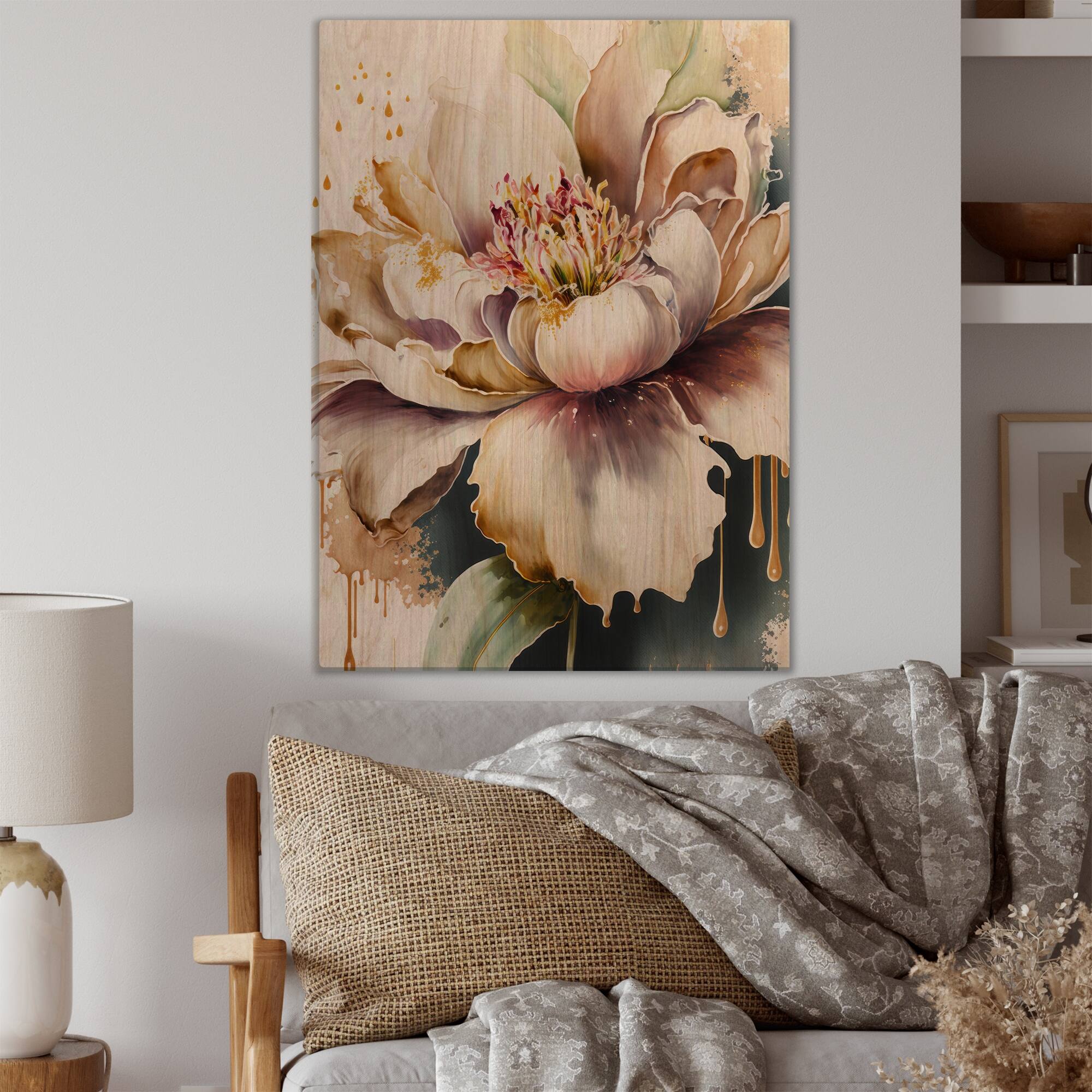 Designart 'Pink And Cream Watercolor Flower II' Floral Wood Wall Art ...