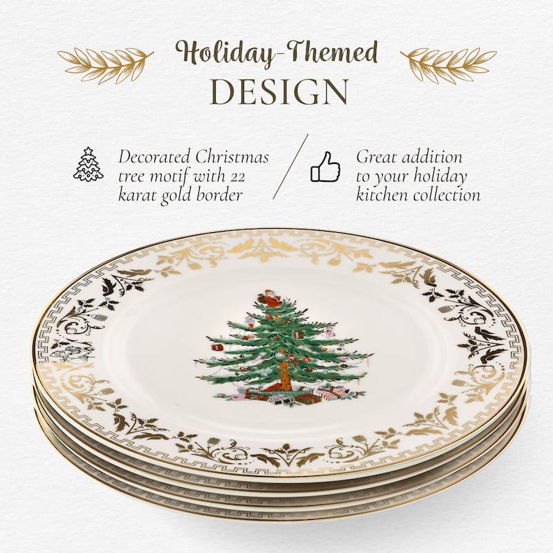 Spode Christmas Tree Gold Collection Set of 4 Salad Plates - 8-Inch