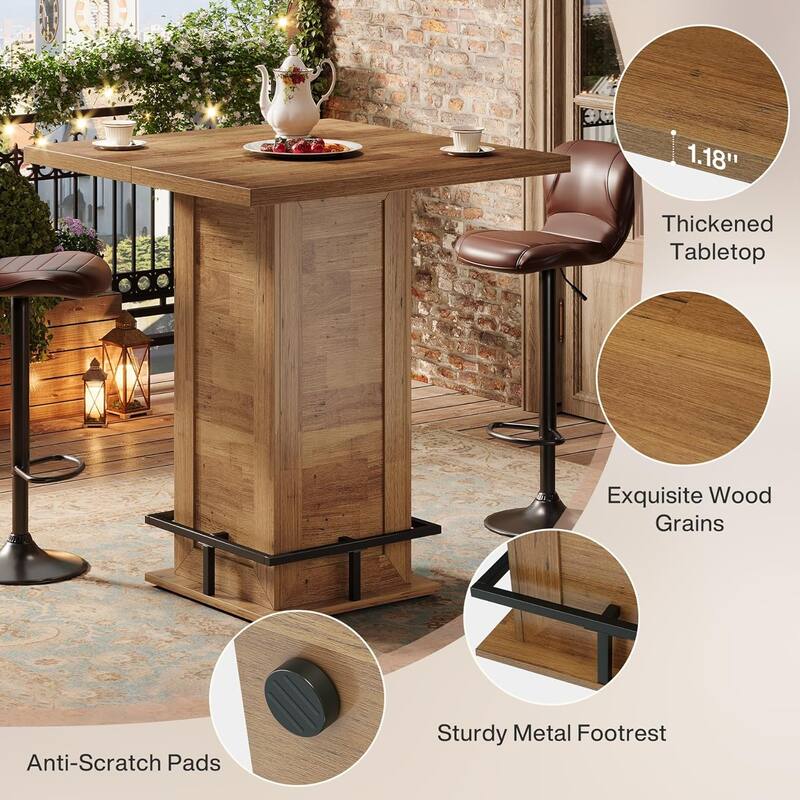 39.4 Inch High Industrial Bar Bistro Pub Cocktail Table with Footrest - 31.10" W x 31.10" D x 39.37" H