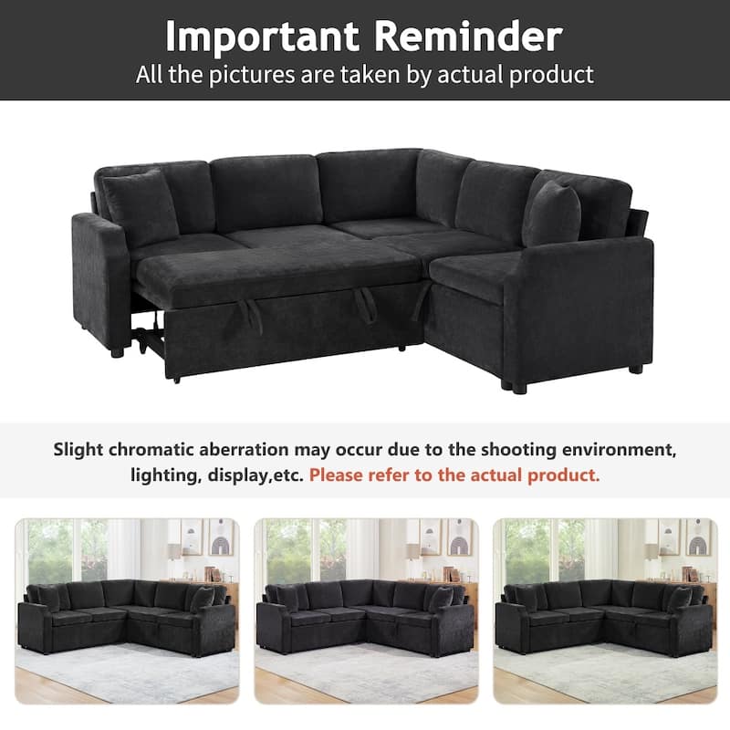 81.9" Upholstered L-shaped Sofa with a Sofa Sleeper and a Hidden Storage Compartment