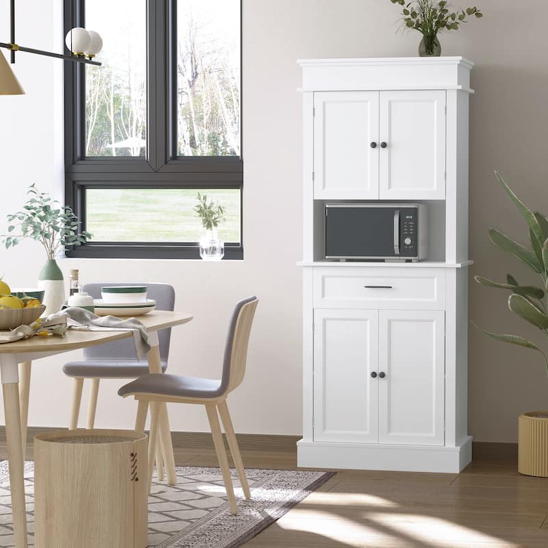 HOMCOM Traditional Freestanding Kitchen Pantry Cabinet Cupboard with Doors and Shelves, Adjustable Shelving