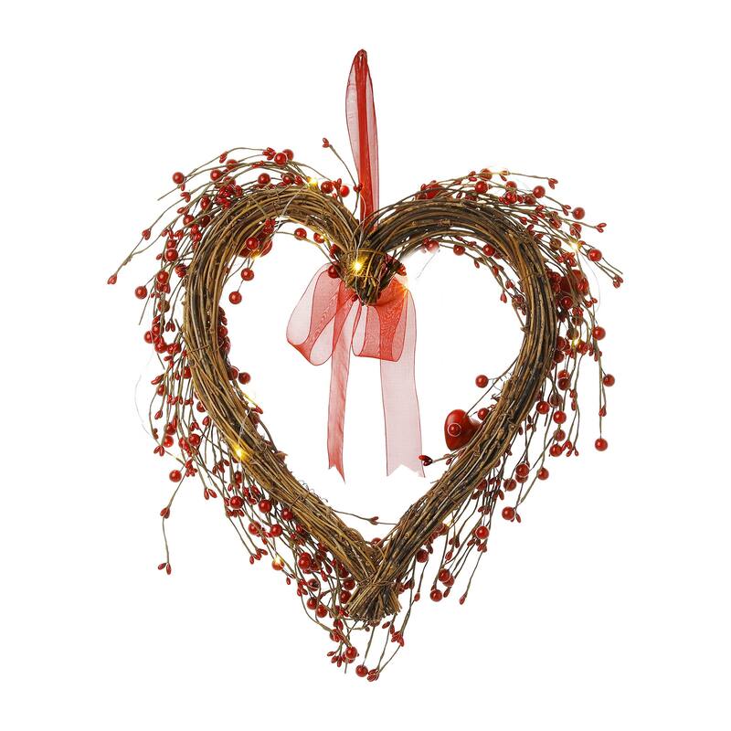 Glitzhome Valentine's Berry Heart or Round Wreath Hanging Decor