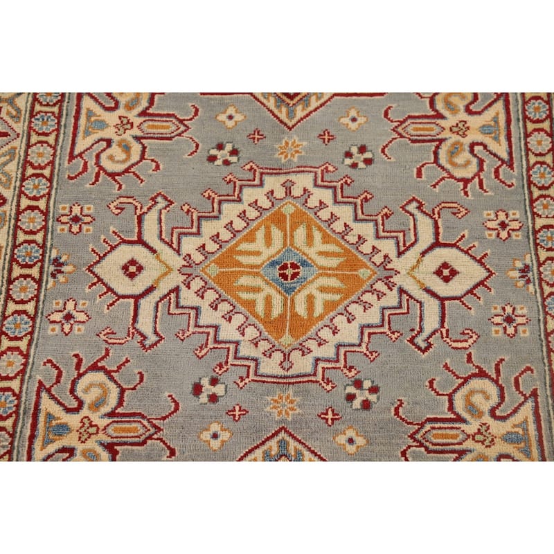Kazak Accent Rug Handmade Traditional Grey Wool Carpet - 4'1" x 6'0"
