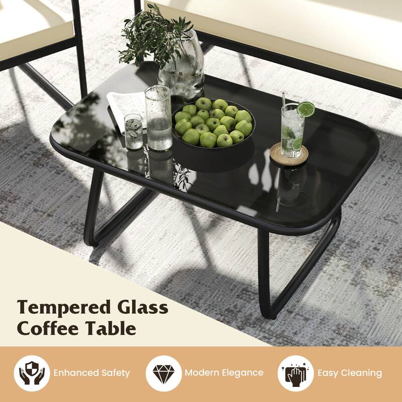 Costway 4/8 PCS Patio Furniture Set with Tempered Glass Coffee Table