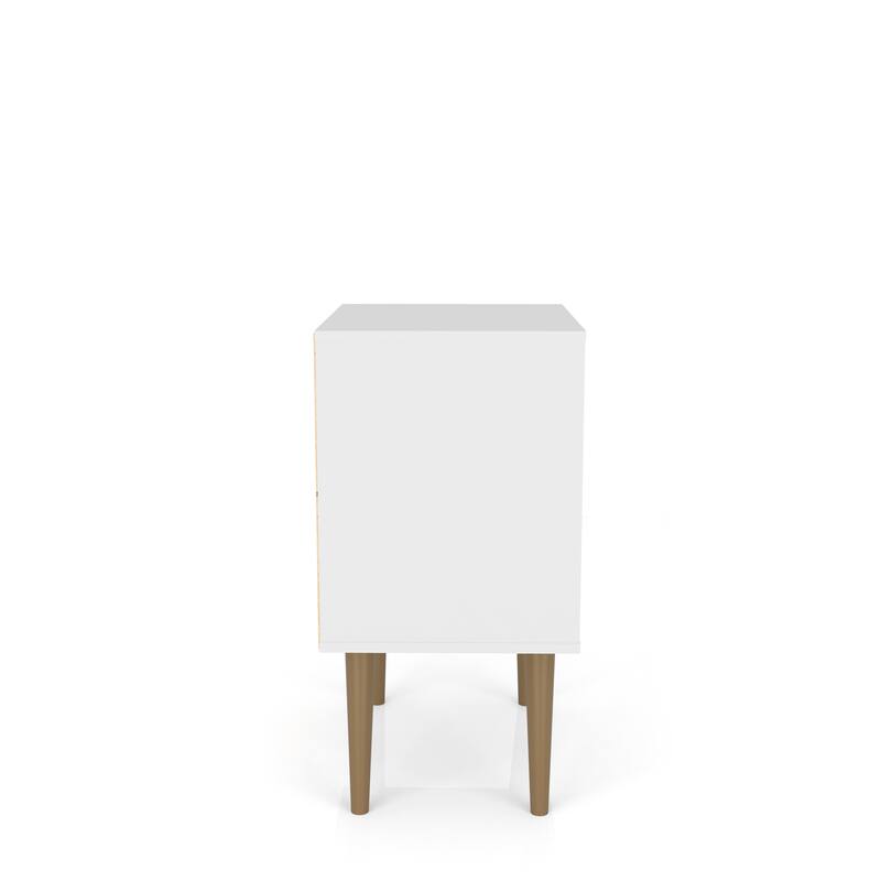 Modern 1-Drawer Nightstand in Natural and White with Splayed Legs and Metal Handle