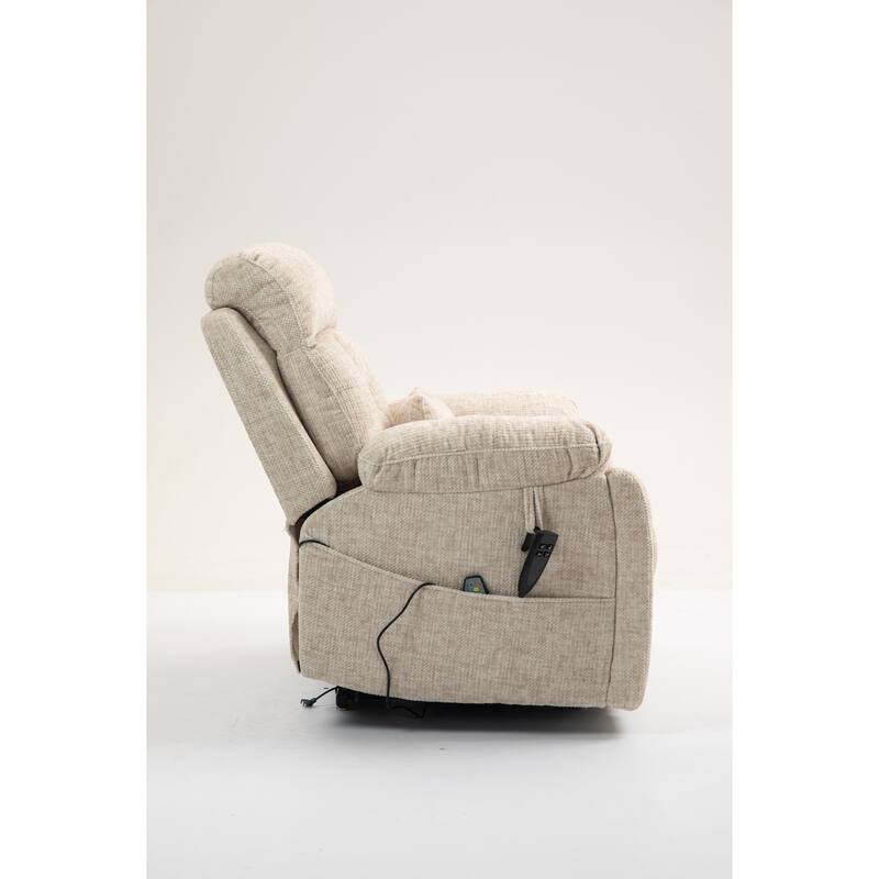 Power Lift Chair with Massage & Heat, Dual OKIN Motors Heavy Duty Recliner, Lounge Chair with Side Pockets & 2 Cup Holders