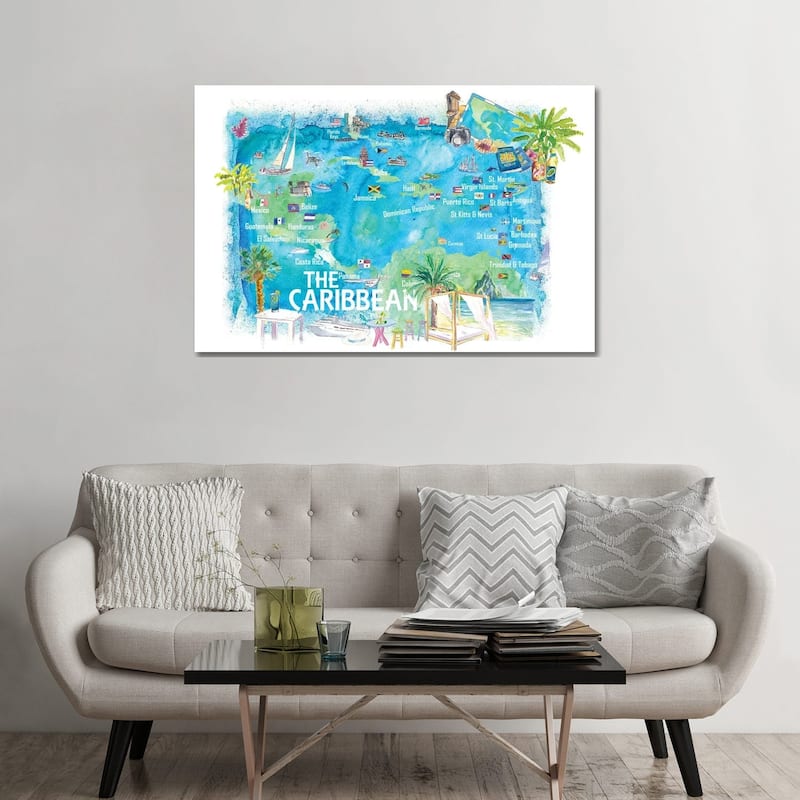 iCanvas "Caribbean Illustrated Travel Map With Landmarks Highlights And Impressions" by Markus & Martina Bleichner Canvas Print - 32x48x1.5