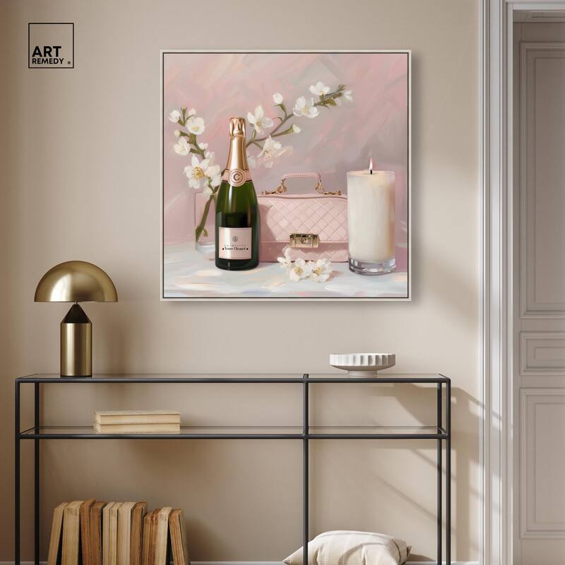 Pink Purse Champagne and Candle Canvas by Art Remedy