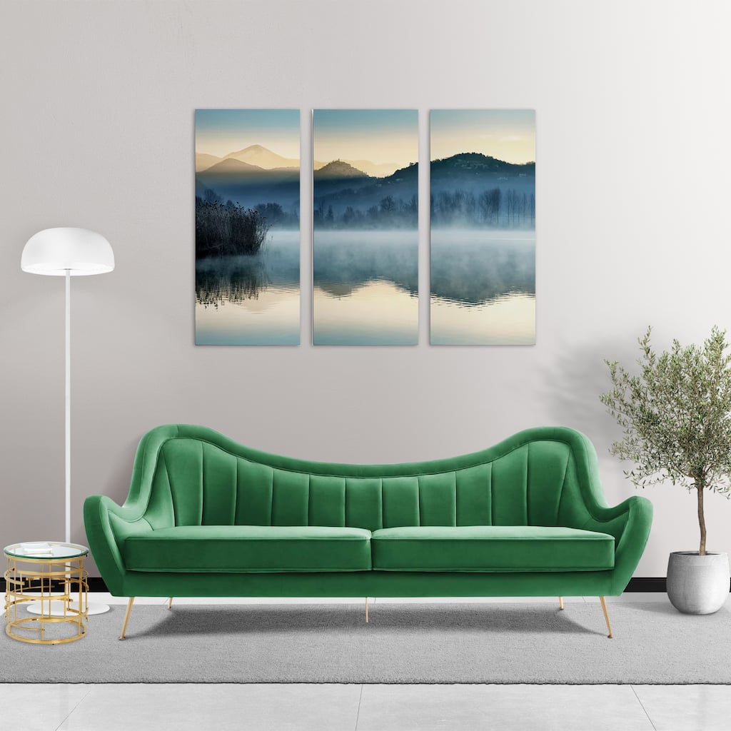 Tulsa Modern Green Velvet Upholstered Sofa with Gold Metal Legs