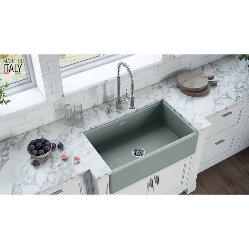 Ruvati 30 x 20 inch Fireclay Reversible Farmhouse Apron-Front Kitchen Sink Single Bowl - Horizon Gray - RVL2100GR