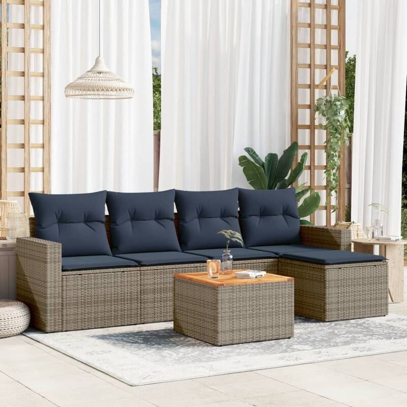 vidaXL Patio Sofa Set with Cushions Outdoor Furniture 6 Piece Poly Rattan - 25.8x 24.4x 27.2 - Grey