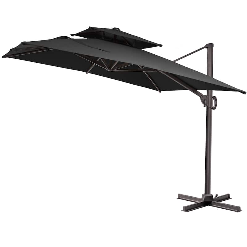 9 FT x 12 FT Outdoor Patio Dual Top Umbrella Cantilever Offset with No Base