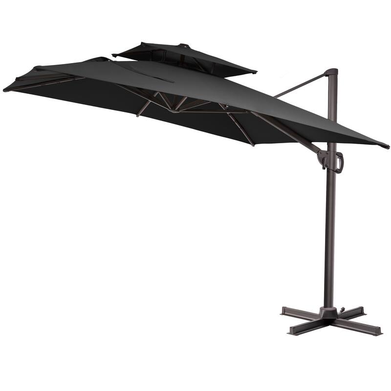 VredHom 9 FT x 12 FT Outdoor Patio Dual Top Cantilever Umbrella - Black