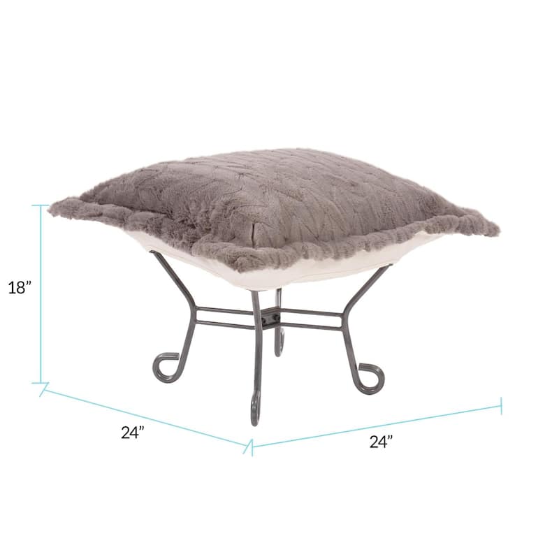 Allan Andrews Scroll Puff Ottoman with Titanium Frame & Cover, Angora Collection