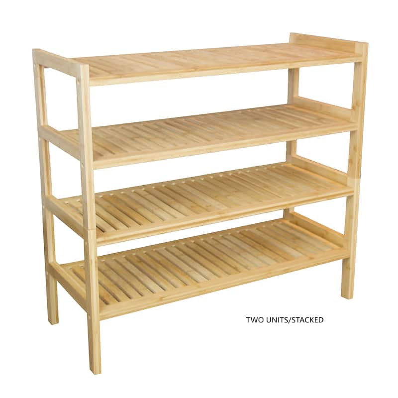 2 Tier Slatted Stackable Solid Bamboo Shoe Rack - 2-Tier