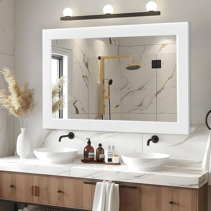 Farmhouse Style Wooden Square Mirror, Pastoral Style in The Bathroom