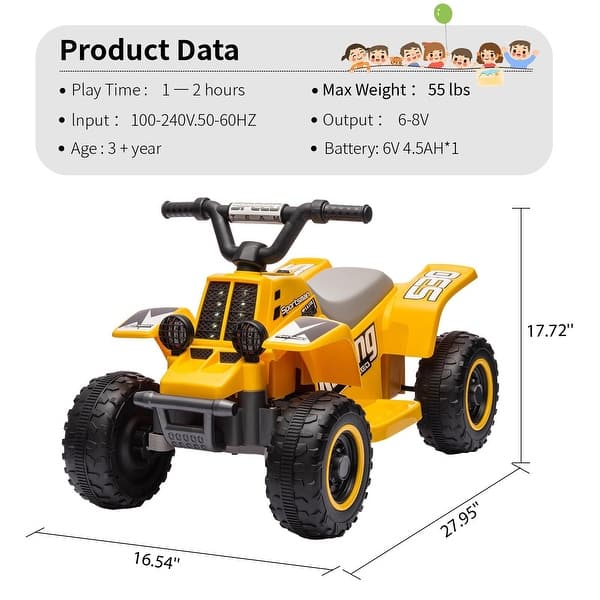 dimension image slide 4 of 6, 6V Ride On ATV for Kids, Powerful and Safe Ride On Toy