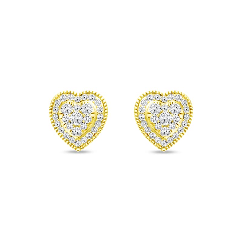 1/3ct TDW Diamond Cluster Heart Stud Earrings in 10K Gold for Women - Yellow