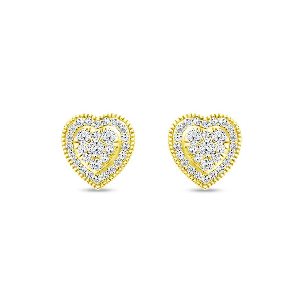 1/3ct TDW Diamond Cluster Heart Stud Earrings in 10K Gold for Women - Yellow