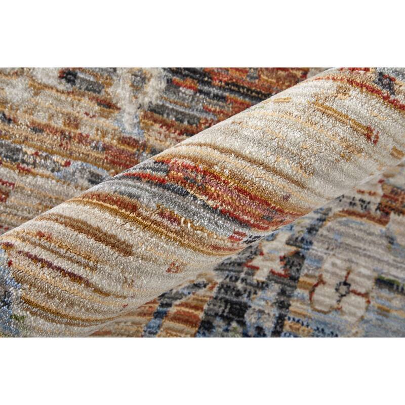 Melrose R39NZ Distressed Transitional Area Rug - 7'10" x 10'3" - Ivory/Red/Blue