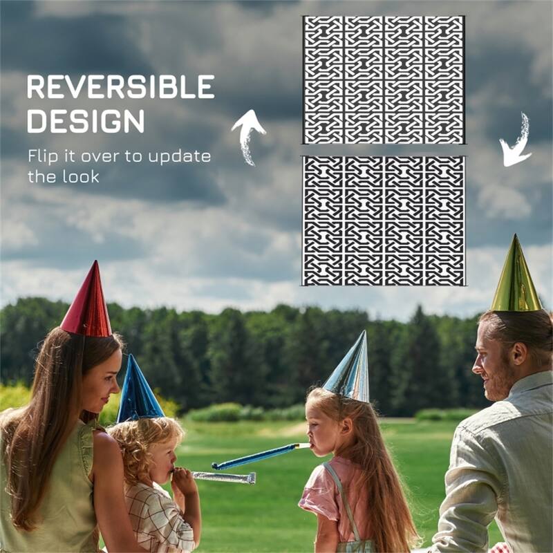 Waterproof Reversible Outdoor Rug with Carry Bag Foldable Picnic Blanket for Camping, RV Trips, Beach - 95.75" W x 120" L