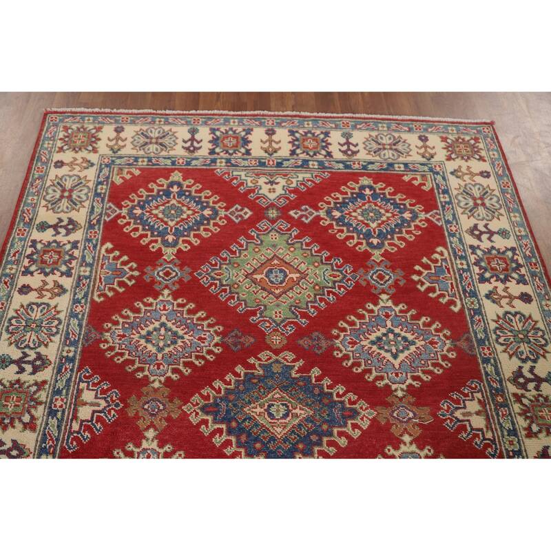 Red Kazak Area Rug Hand-Knotted Oriental Wool Carpet - 5'0" x 6'8"