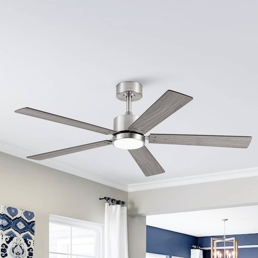 Vaczon 52" Modern Brushed Nickel Plywood Integrated LED Dimmable Smart Ceiling Fan with APP Control