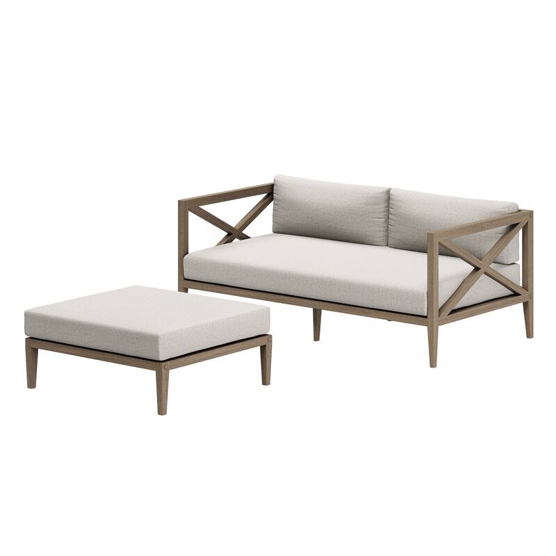 Northlake Outdoor Patio Teak Wood Loveseat and Ottoman Set