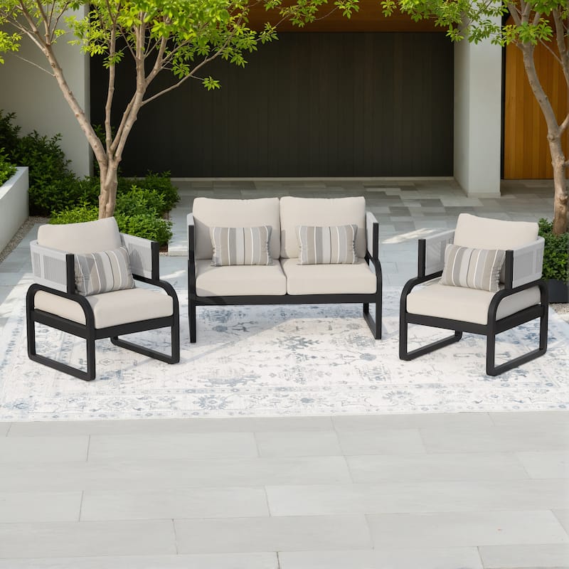 Corvus Rocio 3-piece Outdoor Acacia Conversation Set with Sunbrella Cushions and Pillows