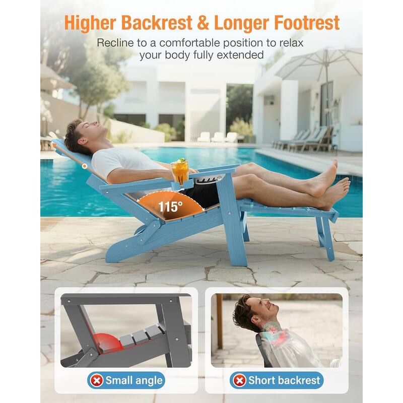 WINSOON Set of 2 HIPS Folding Adirondack Chair with Adjustable Backrest and Retractable Ottoman