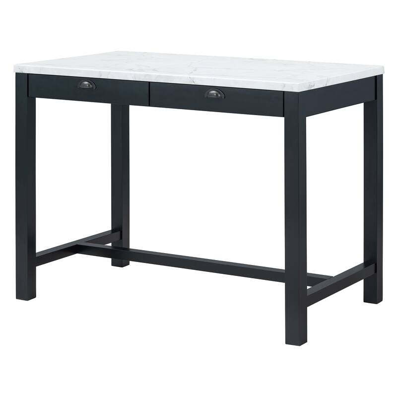 Modern Faux Marble Bar Table Set with Storage & Stools