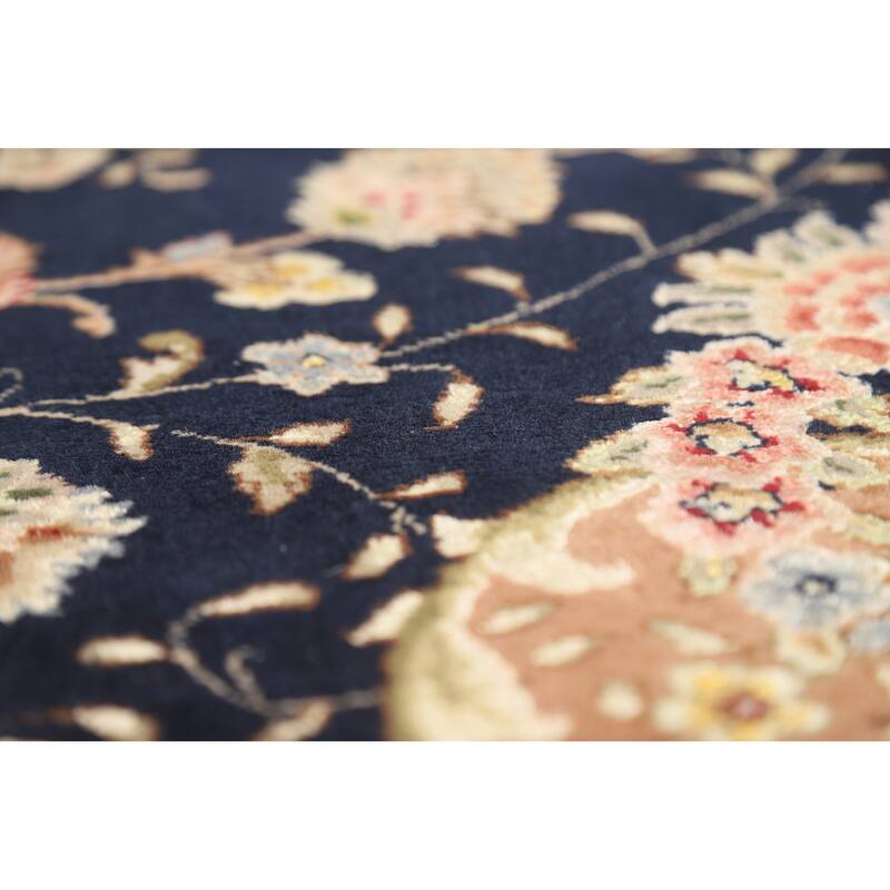 Vegetable Dye Floral Tabriz Chinese Rug Handmade Wool and Silk Carpet - 9'1" x 12'1"