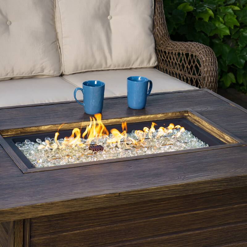 Aluminum Propane Outdoor Fire Table with Stained Wood Look Finish